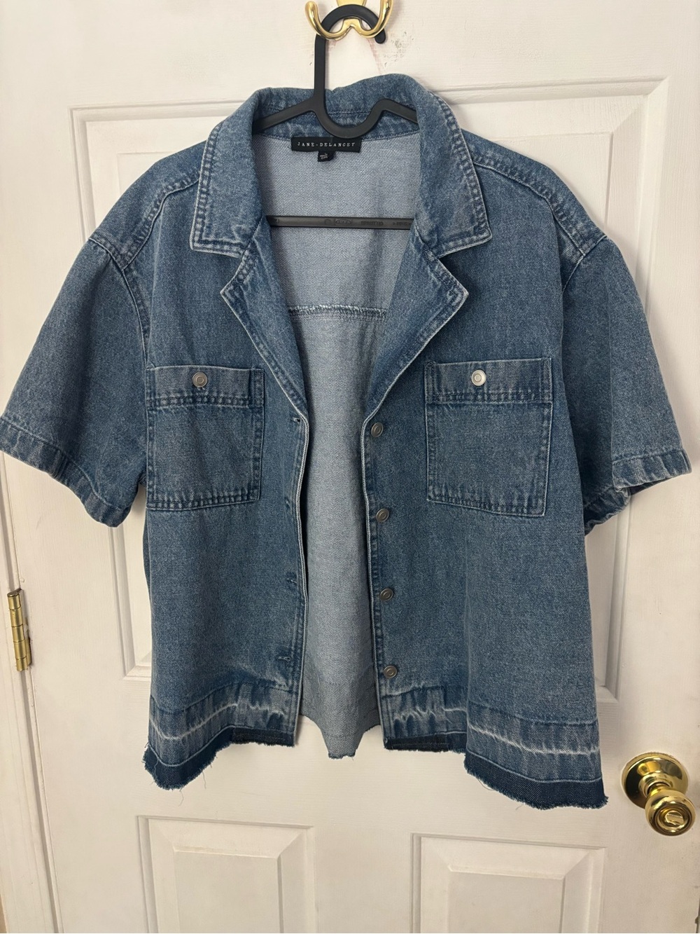 Jane and Delancey Short Sleeve Denim Button-Down Shirt Jacket - Blue